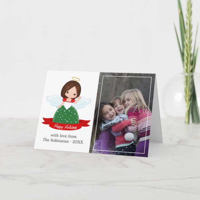 Cute Angel Family Happy Holidays Photo Holiday Card (Front)