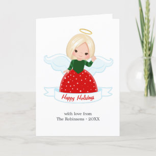 Cute Angel Family Happy Holidays Photo Holiday Card