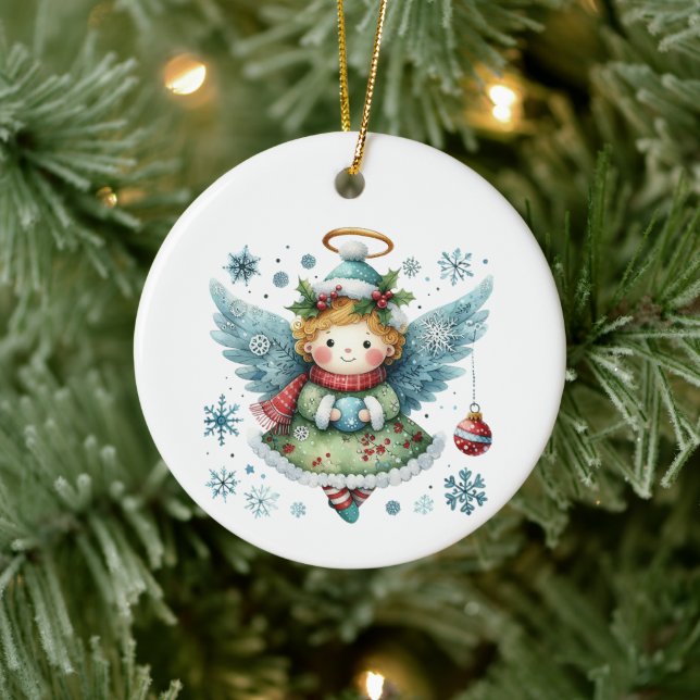 Cute Angel Folk Art Style Ceramic Ornament (Tree)