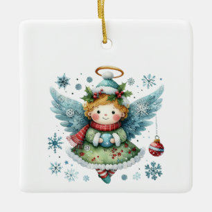 Cute Angel Folk Art Style Ceramic Ornament