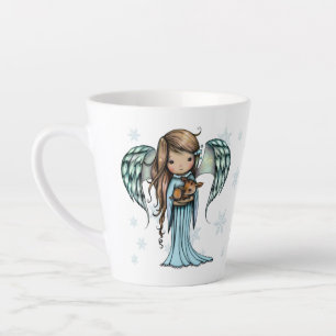 Cute Angel holding Fawn in Snowflakes Christmas Latte Mug
