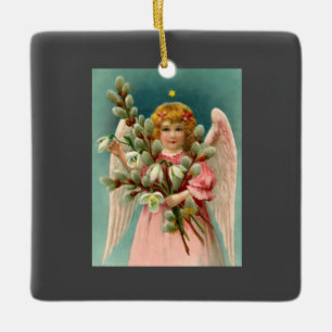 Cute Angel In Pink Dress Ceramic Ornament