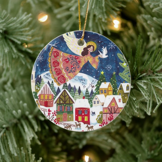 Cute Angel Peace on Earth Photo Christmas Ceramic Ornament (Tree)