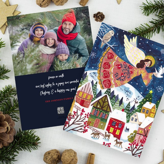 Cute Angel Peace on Earth Photo Christmas Holiday Card (Christmas angel peace on earth Photo Christmas Holiday Card)