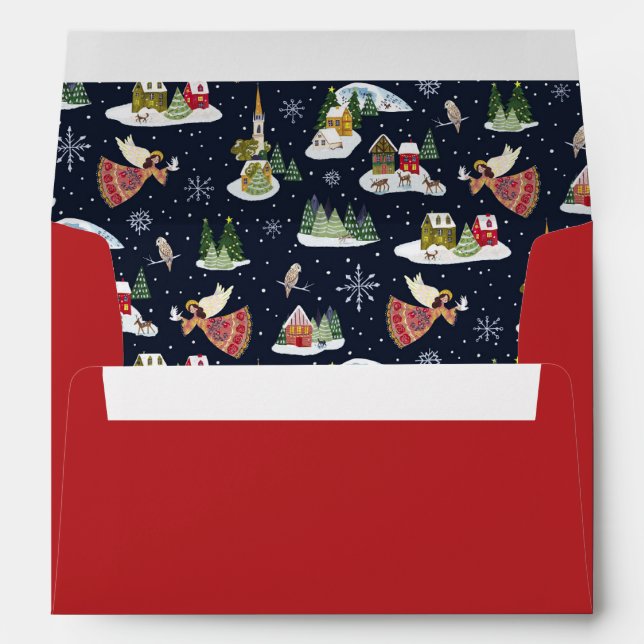 Cute Angel Peace on Earth Photo Christmas Holiday Envelope (Back (Bottom))