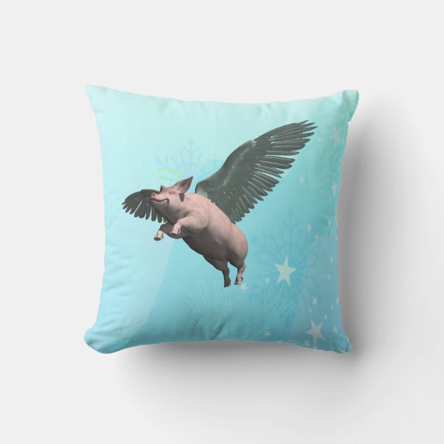 Cute Angel Pig Flying in the Sky Cushion (Front)