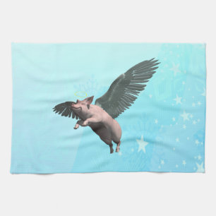 Cute Angel Pig Flying in the Sky Tea Towel