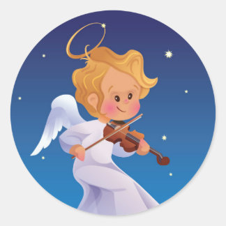 Cute angel playing violin classic round sticker