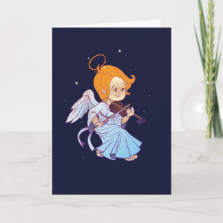 Cute angel playing violin holiday card