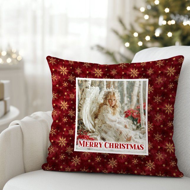 Cute Angel Poinsettia Red Gold Kids Gift Best Xmas Cushion (Cute Angel Poinsettia Red Gold Kids Gift Best Christmas Pillow

)