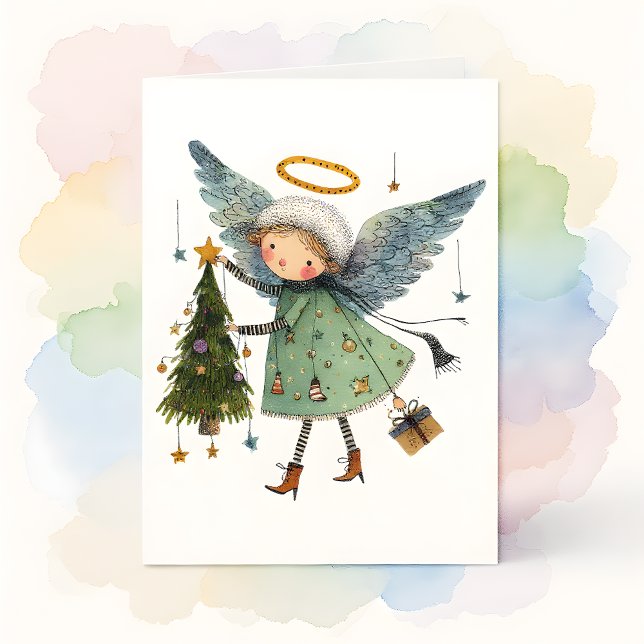 Cute Angel with a Christmas Tree Card (Creator Uploaded)