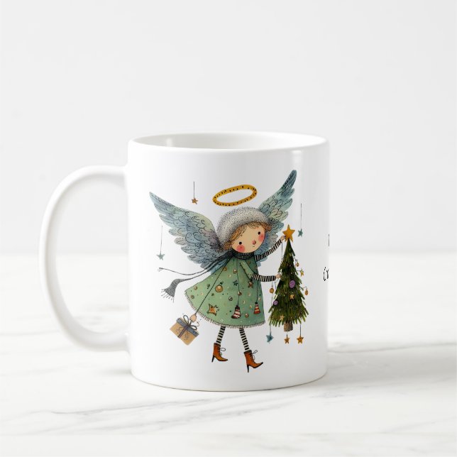 Cute Angel with Christmas Tree Coffee Mug (Left)