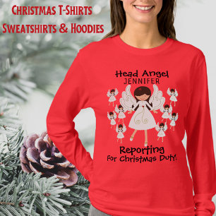 Cute Angels Christmas With Name Ladies T-Shirt