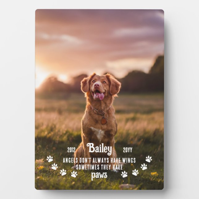Cute Angels Have Paws Pet Photo Memorial Plaque (Front)