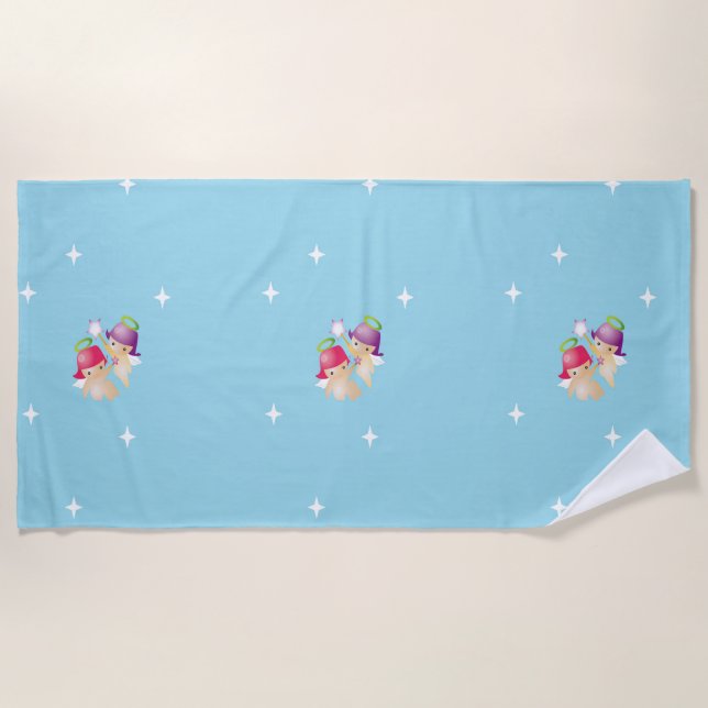 Cute angels on blue beach towel (Front)