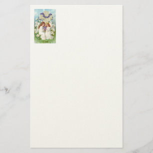 Cute Angels With Cross And Flowers  Stationery