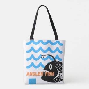 Cute Anglerfish Tote Bag   Ocean Waves & Deep Sea 