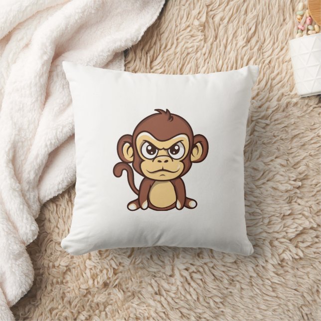Cute Angry Baby Monkey Throw Pillow (Blanket)