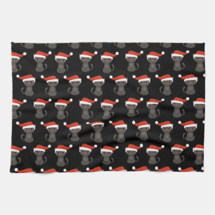 Cute Angry Black Cat Funny Christmas Halloween Tea Towel