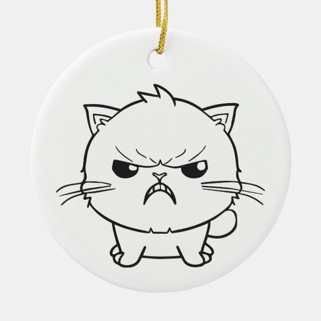 Cute angry cat hissing. ceramic ornament (Front)