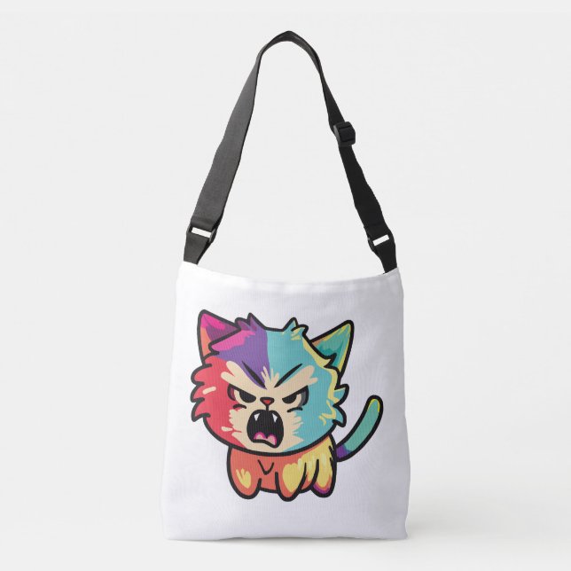 Cute angry cat hissing. crossbody bag (Front)