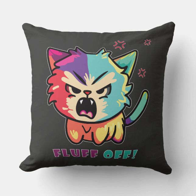 Cute angry cat hissing Fluff Off. Cushion (Front)