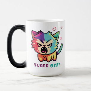 Cute angry cat hissing Fluff Off. Magic Mug