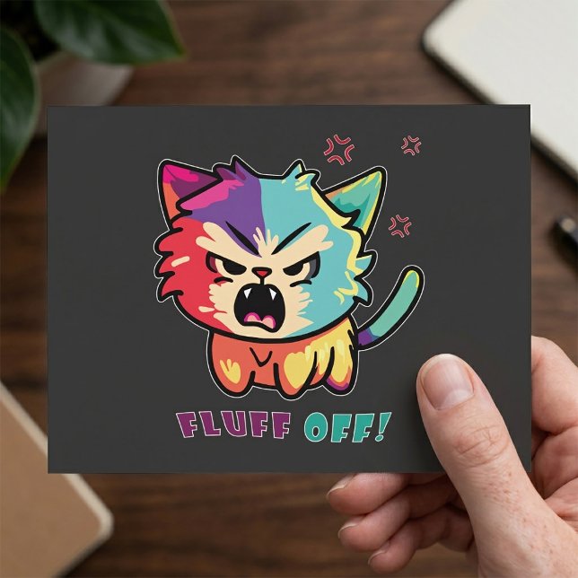Cute angry cat hissing Fluff Off. Postcard (Cute angry cat hissing Fluff Off. Postcard)