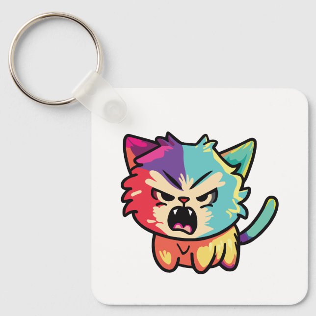 Cute angry cat hissing. key ring (Front)