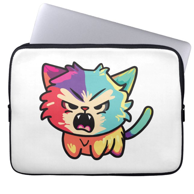 Cute angry cat hissing. laptop sleeve (Front)