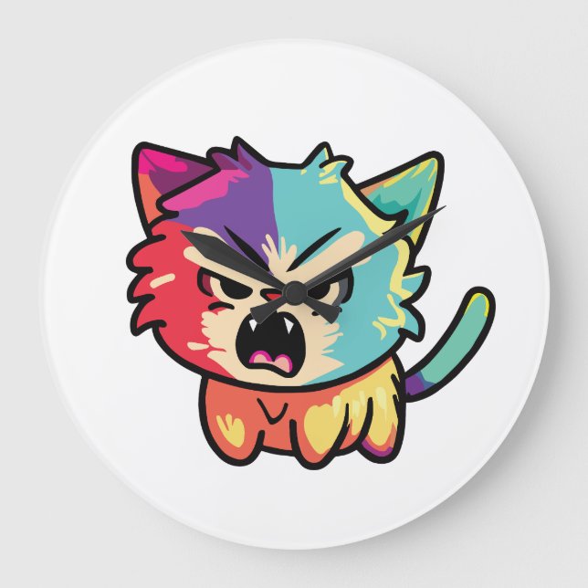 Cute angry cat hissing. large clock (Front)