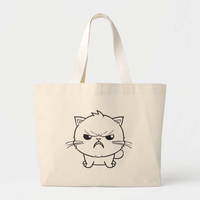 Cute angry cat hissing. large tote bag (Front)