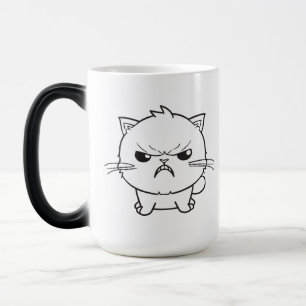 Cute angry cat hissing. magic mug