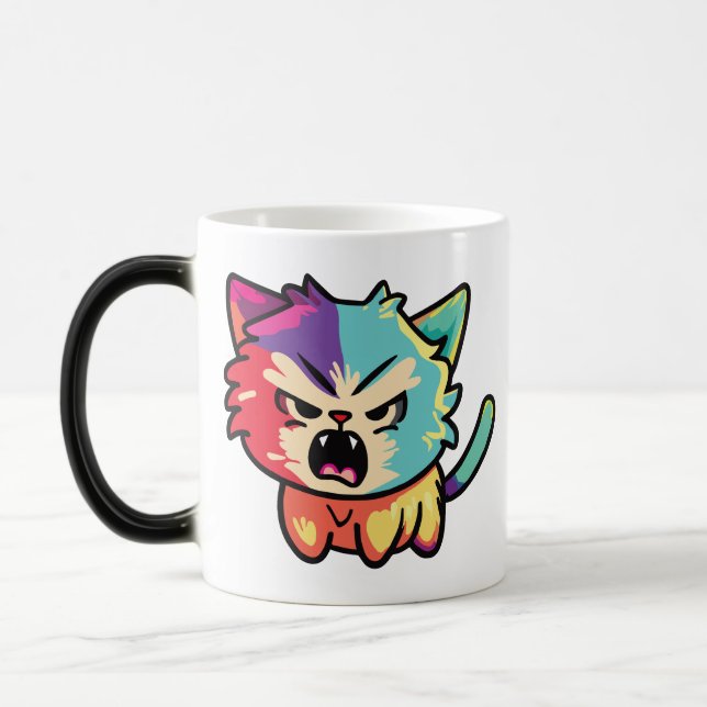 Cute angry cat hissing. magic mug (Left)