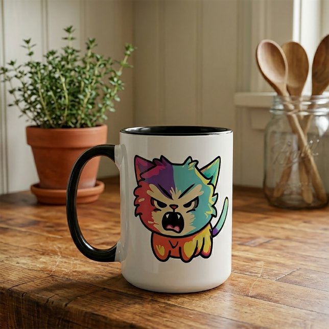 Cute angry cat hissing. mug (Cute Kawaii Angry Cat - Pop Art Hissing Kitty. Mug)