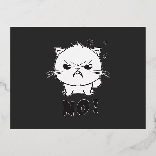 Cute angry cat hissing No. Foil Holiday Postcard (Front)
