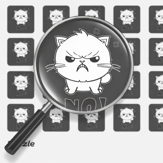Cute angry cat hissing No. Square Sticker (Cute angry cat hissing No. Square Sticker)