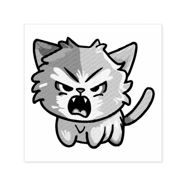 Cute angry cat hissing. self-inking stamp (Design)