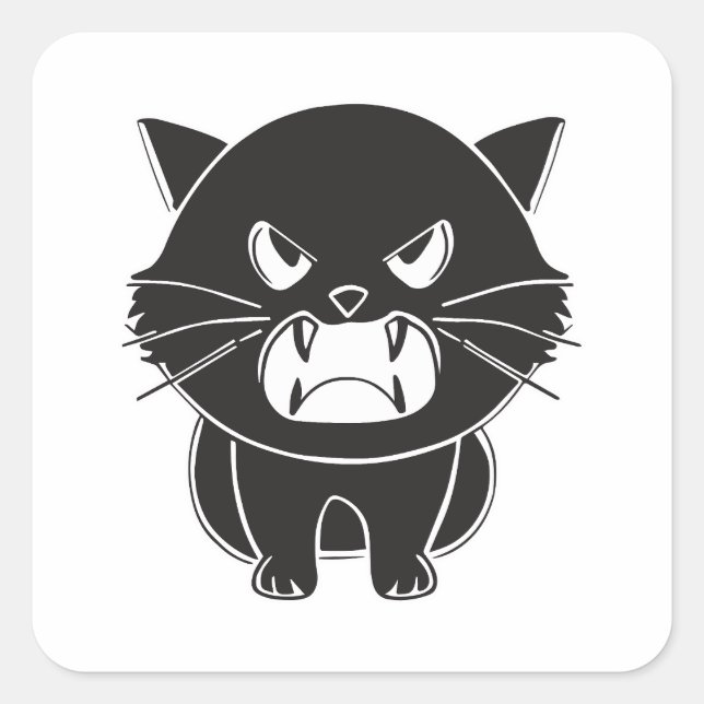 Cute angry cat hissing. square sticker (Front)