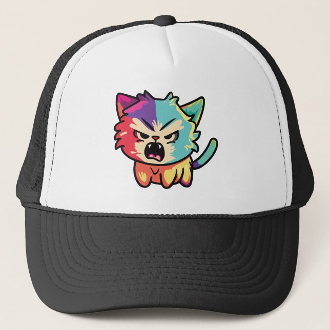 Cute angry cat hissing. trucker hat (Front)