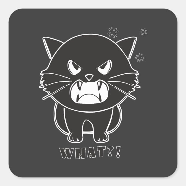 Cute angry cat hissing What. Square Sticker (Front)