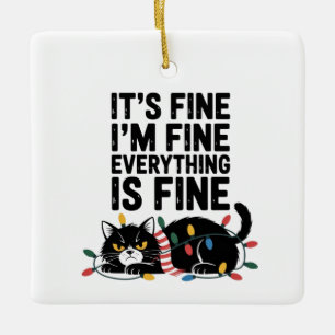 Cute Angry Cat Holiday Scarf Lights Snarky Saying  Ceramic Ornament