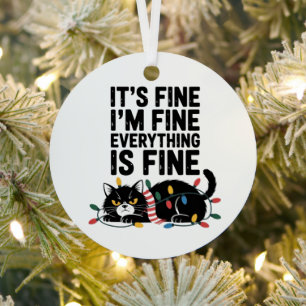 Cute Angry Cat Holiday Scarf Lights Snarky Saying Metal Tree Decoration