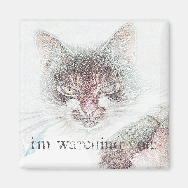 Cute Angry Funky Cat Face Sketch Magnet (Front)
