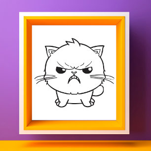 Cute Angry hissing Cat Line Art Illustration Photo Print