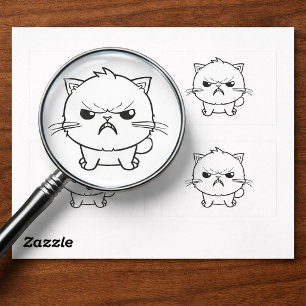 Cute Angry hissing Cat Line Art Illustration Rectangular Sticker