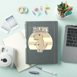 Cute Angry Sepia Cartoon T-Rex Dinosaur Sunset 