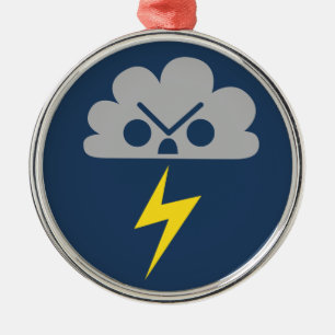 Cute Angry Storm Cloud with Lightning Bolt Metal Tree Decoration