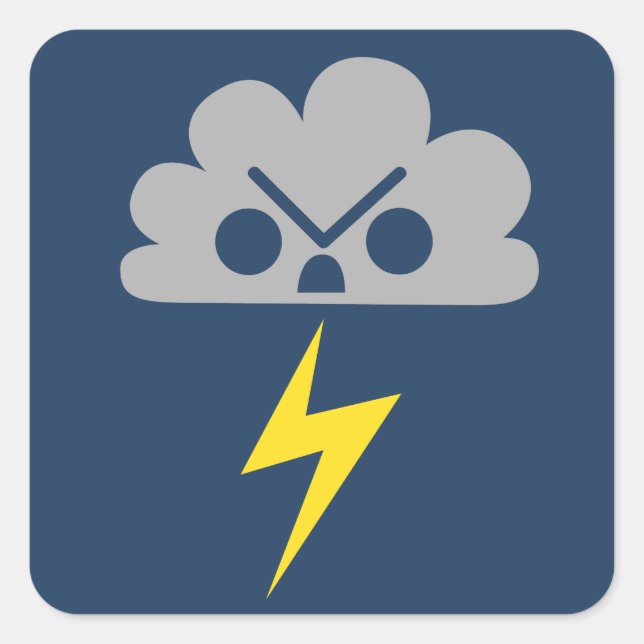 Cute Angry Storm Cloud with Lightning Bolt Square Sticker (Front)