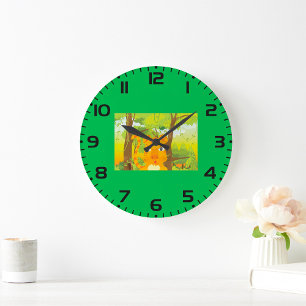 Cute Angry Tiger Cartoon in Jungle  Large Clock